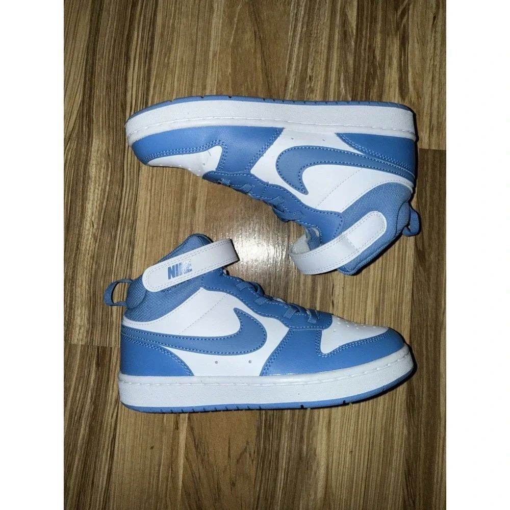 Nike NEW Court Borough Mid 2 White Blue Kids Youth Sz‎ 2Y 2